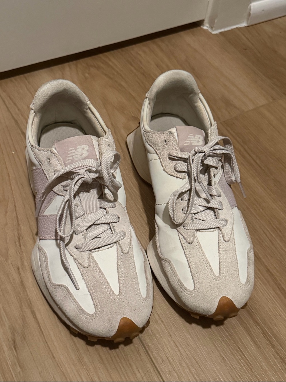 New Balance Women’s Cream and Light Pink Classic Runner Sneakers